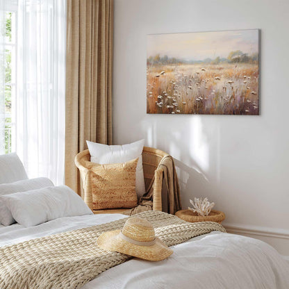 Leinwandbild - Impressionist meadow – field landscape in a pastel colour palette