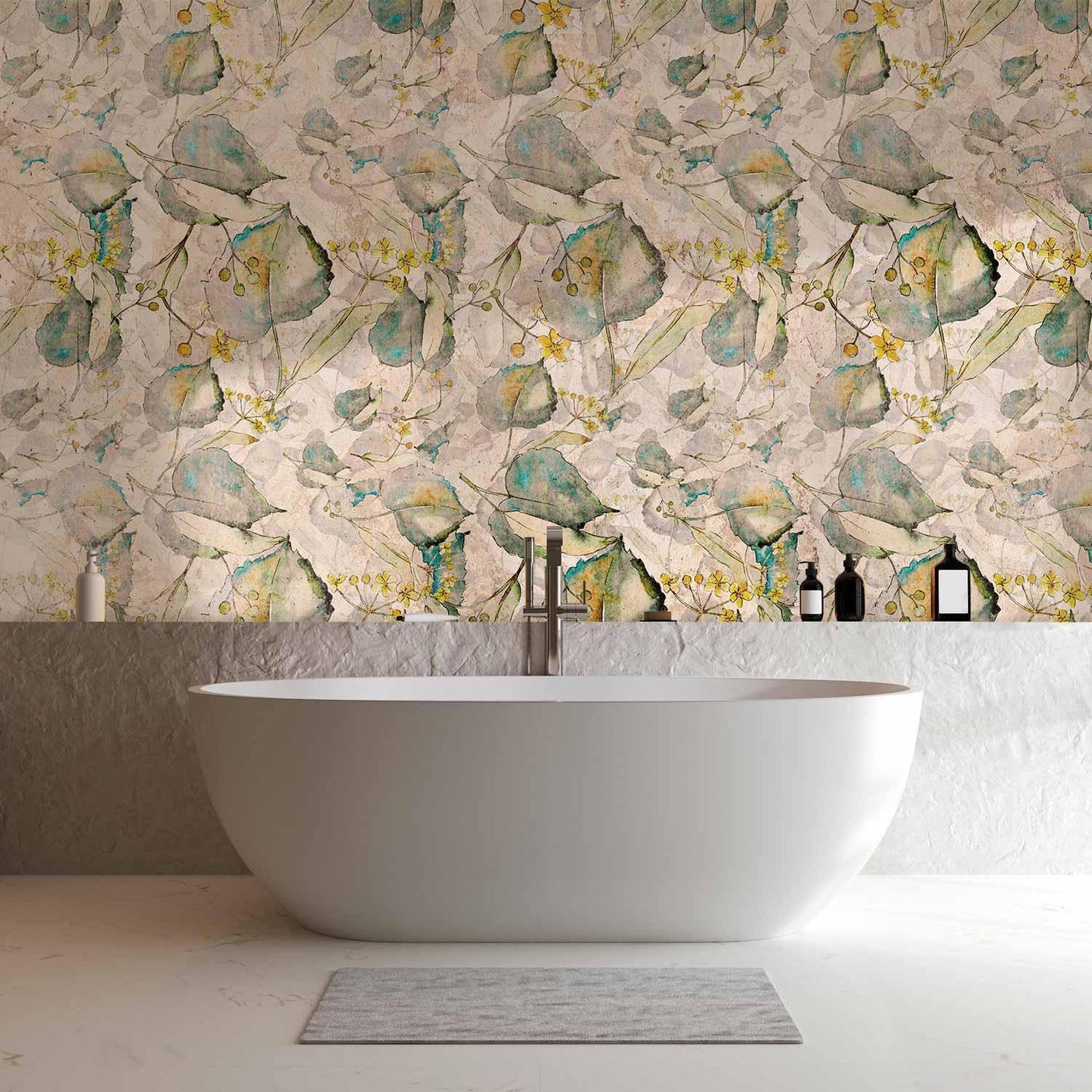 Fototapete - Green and yellow autumn souvenirs - floral design with leaves