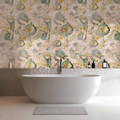 Fototapete - Green and yellow autumn souvenirs - floral design with leaves