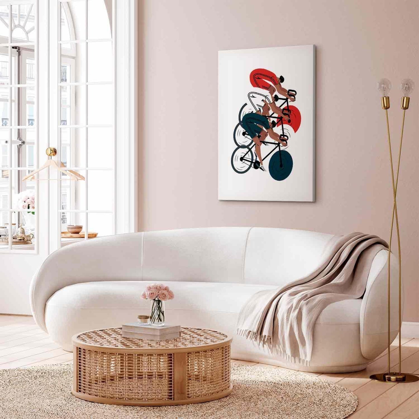 Leinwandbild - Cycling Race Competitors on a Light Background - Illustration