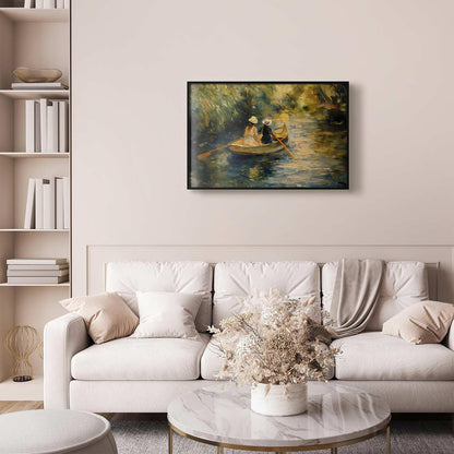 Poster - Boat crossing - painting of two women sailing a boat on a river