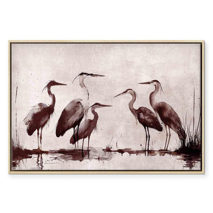 Leinwandbild - Herons painted with ink