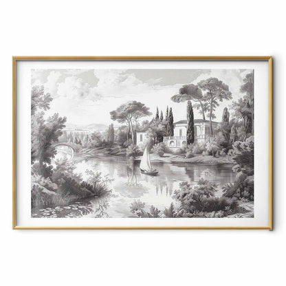 Poster - Black-and-White Vintage Landscape with a Pond