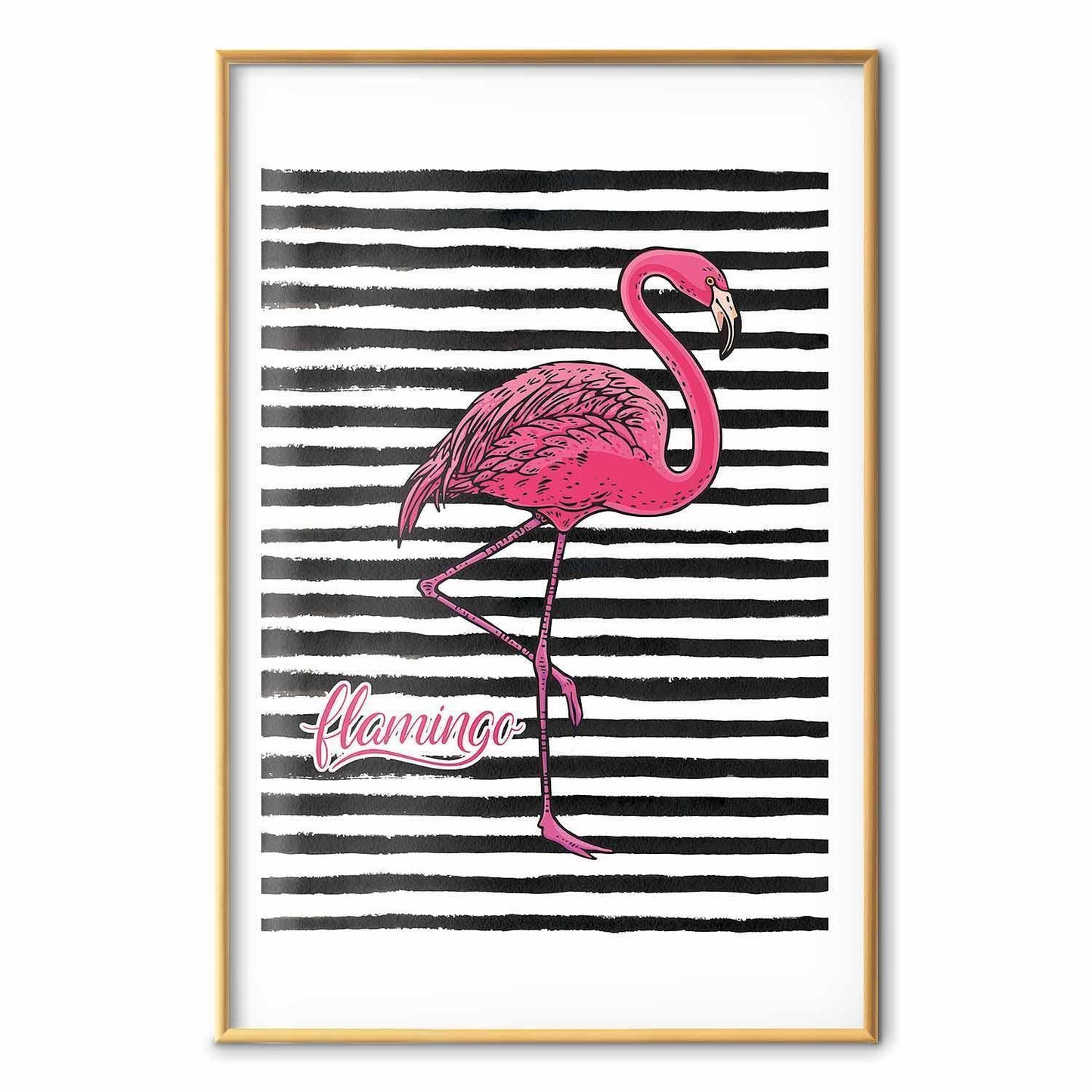 Poster - Black Stripes and Flamingo