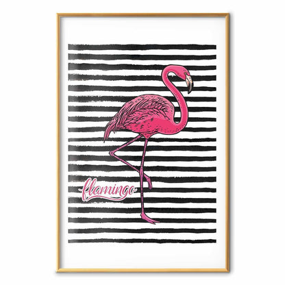Poster - Black Stripes and Flamingo