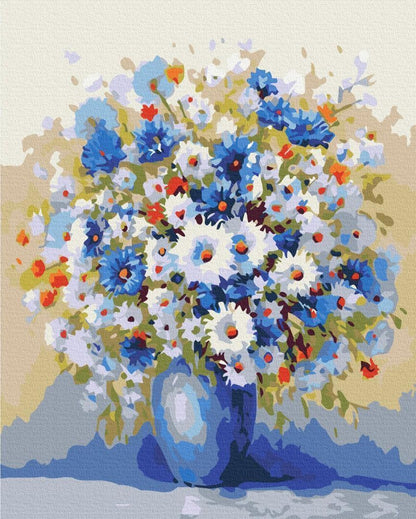 Malen nach Zahlen - A vase with a bouquet of wildflowers