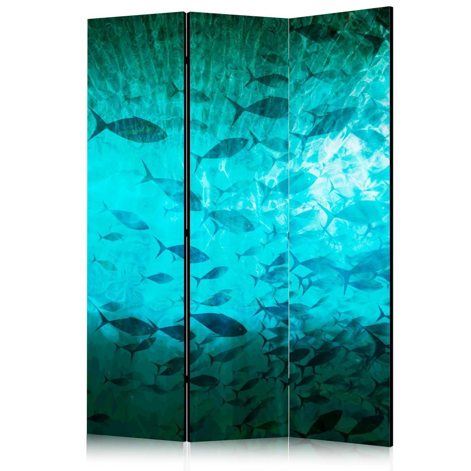 Paravent - Underwater Paradise - Numerous Shoal of Fish in a Beautiful Turquoise-Blue Depth Illuminated by Sunlight Artgeist