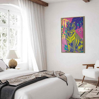 Leinwandbild - Colorful Tiger - Intense Colors of a Tiger Surrounded by Tropical Plants