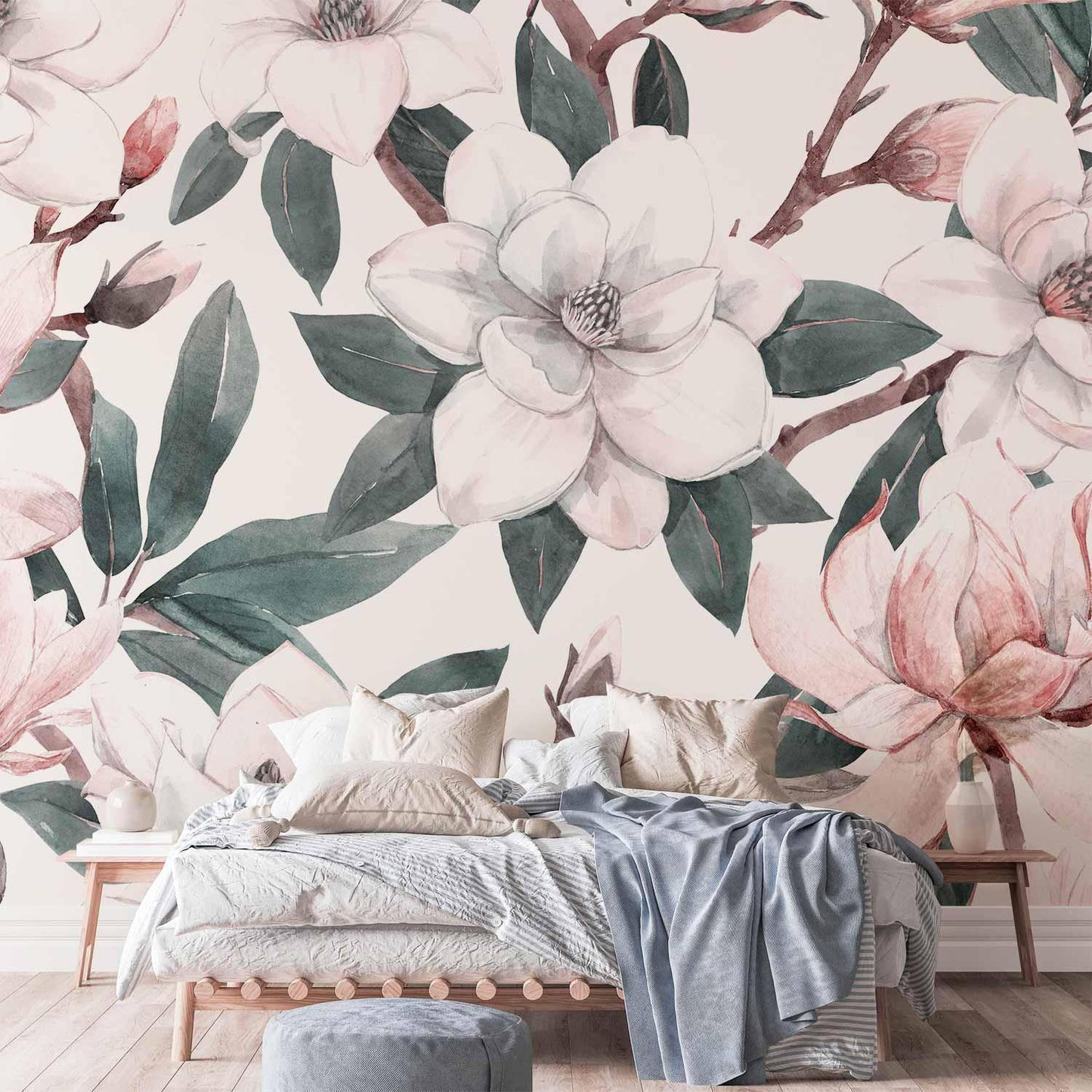 Fototapete - Watercolor Magnolias - Second Variant