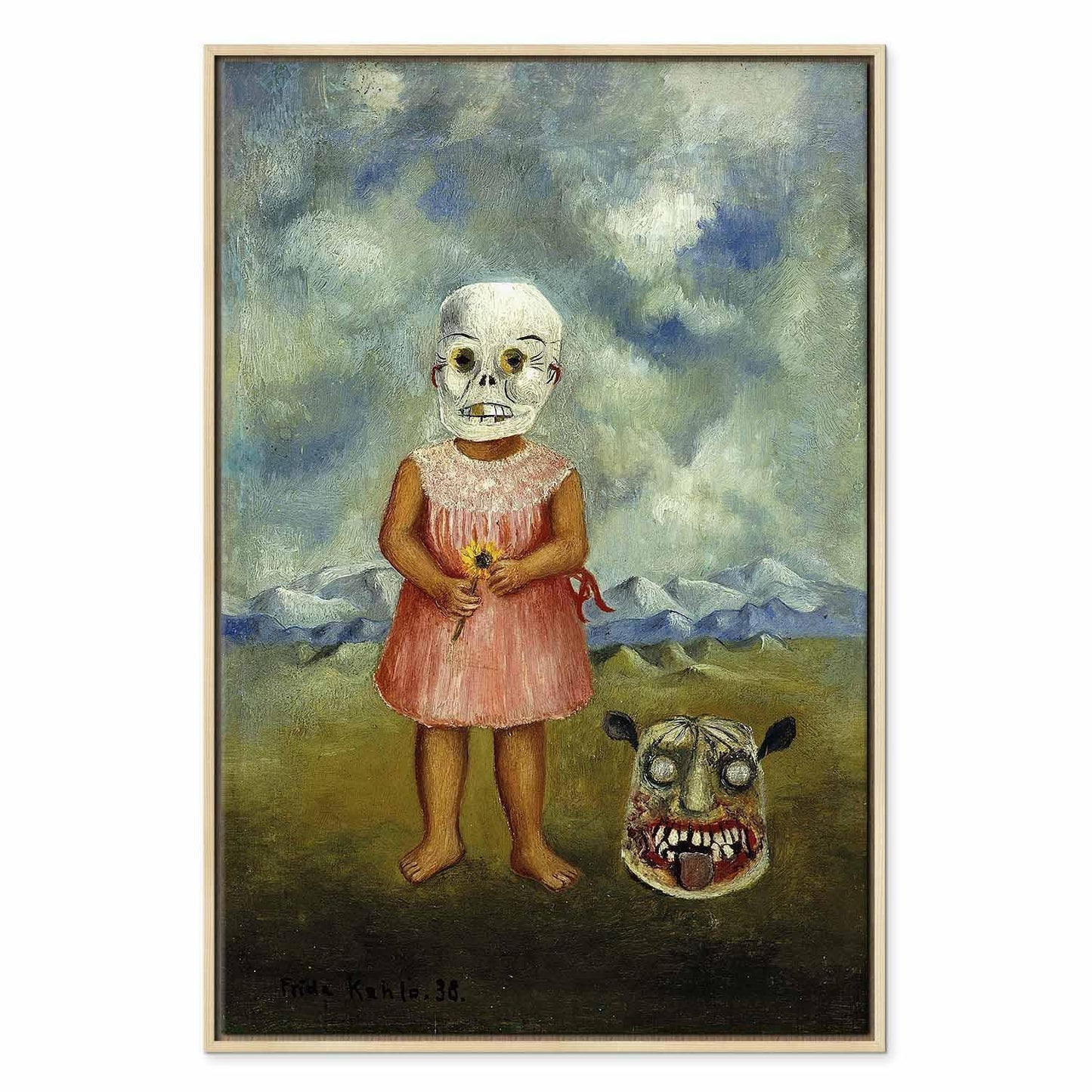 Leinwandbild - Frida Kahlo – Girl with Death Mask (She Plays Alone)