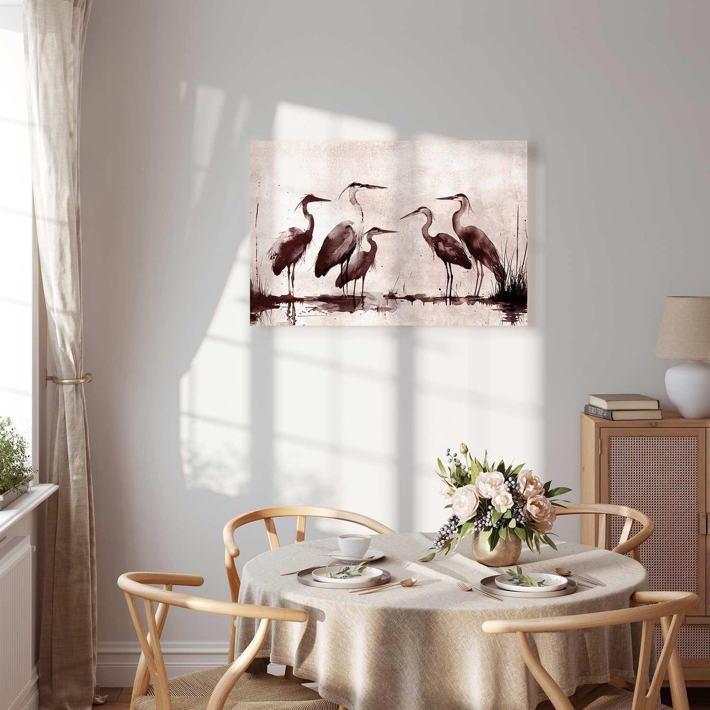 Leinwandbild - Herons painted with ink