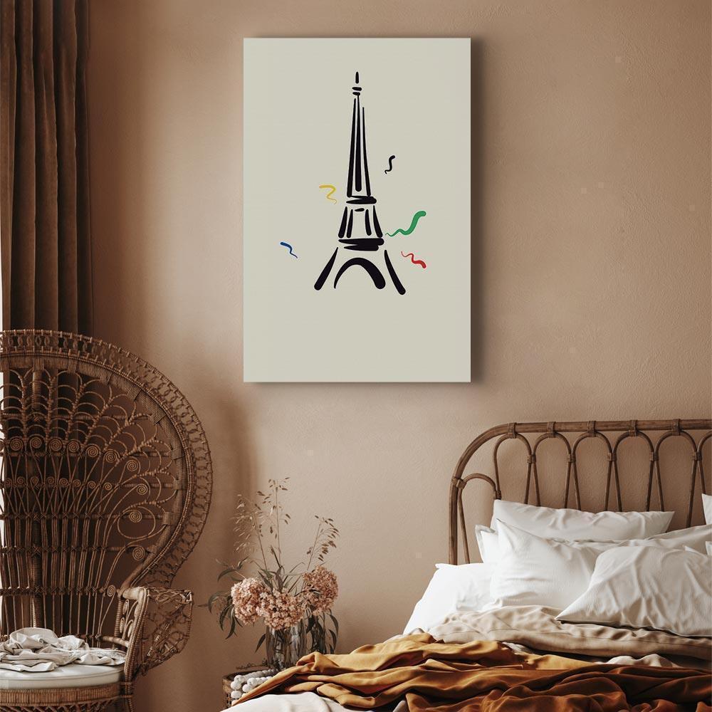 Leinwandbild - Black Graphic Drawing of the Eiffel Tower on a Cream Background