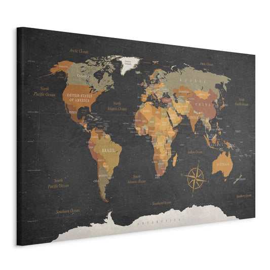 Leinwandbild - World Map: Secrets of the Earth Artgeist