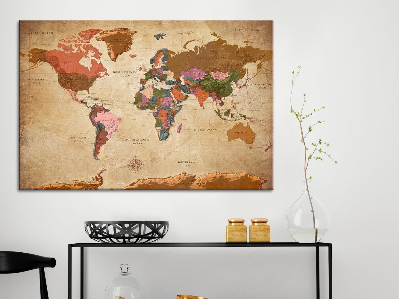 Korkbild - World Map: Brown Elegance Artgeist