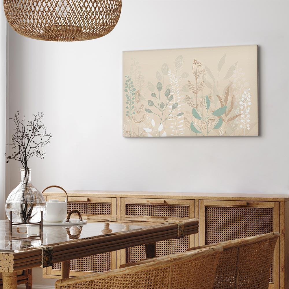 Leinwandbild - Morning in the Meadow - Various Pastel Plants on a Beige Background