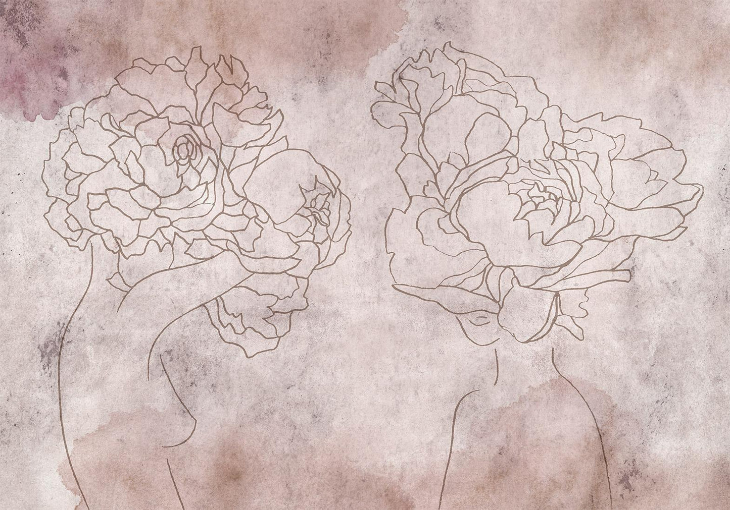 Fototapete - Floristic abstraction - lineart style silhouettes of people with flowers Artgeist