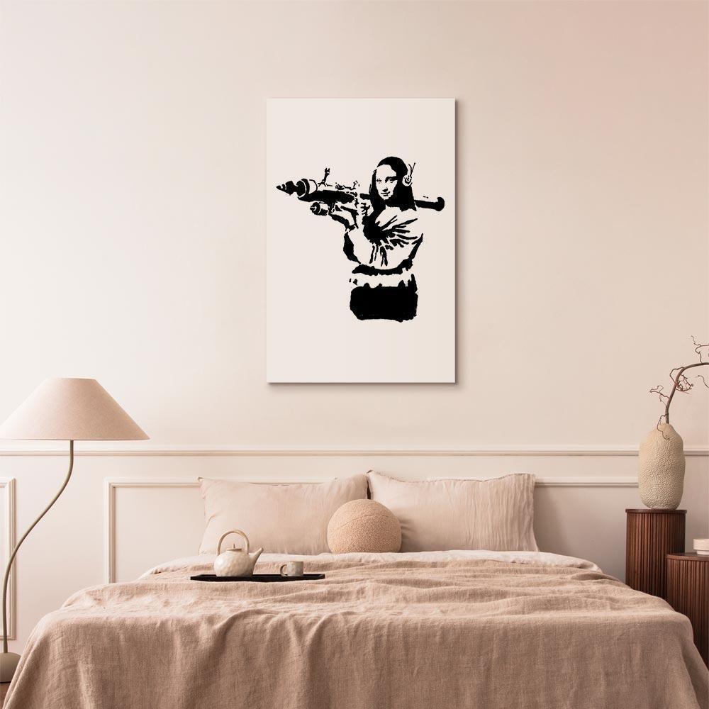 Leinwandbild - Banksy Mona Lisa with Rocket Launcher (1 Part) Vertical
