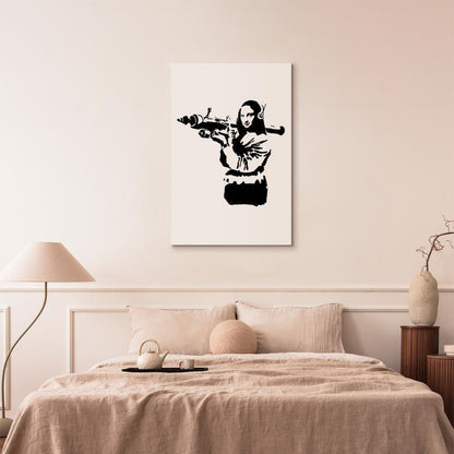 Leinwandbild - Banksy Mona Lisa with Rocket Launcher (1 Part) Vertical
