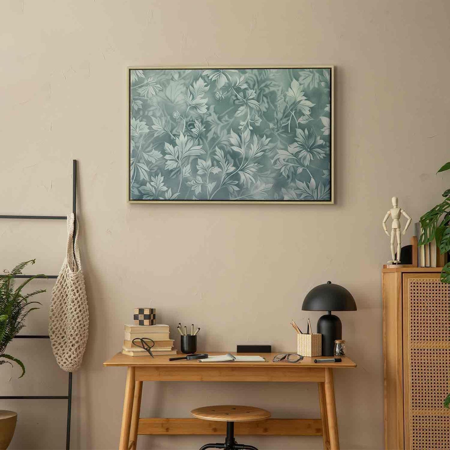 Leinwandbild - Ornaments in Worn Muted Turquoises: Delicate Plant Pattern