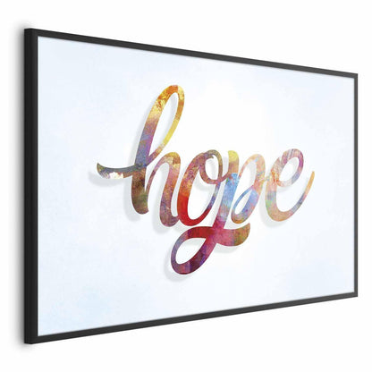 Colorful "Hope" poster with artistic typography in a sleek black frame.