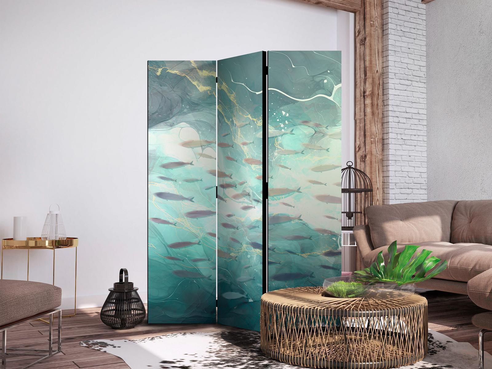 Paravent - Escaping Fish - Very Fast Swimming Fishes in Muted Colors Among Sea Depths Artgeist
