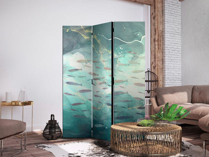 Paravent - Escaping Fish - Very Fast Swimming Fishes in Muted Colors Among Sea Depths Artgeist