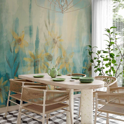 Fototapete - A touch of summer - floral motif with a meadow of flowers in blue tones