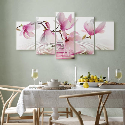 Leinwandbild - Magnolias over Water (5 Parts) Wide Pink