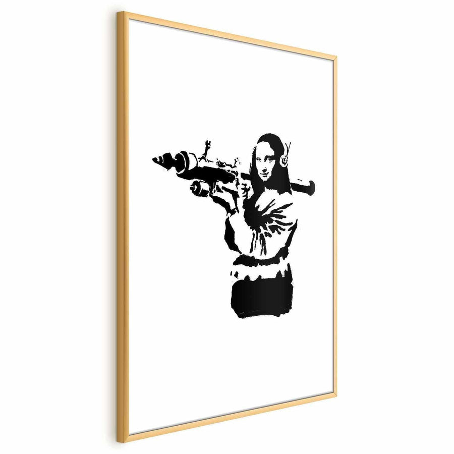 Poster of Banksy Mona Lisa with Rocket Launcher in sleek frame
