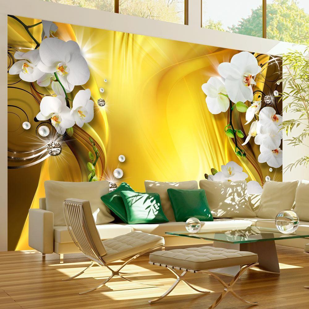 Tapete „Orchidee in Gold“ – Elegante Blütenpracht mit Glamour-Effekt sawelt.eu