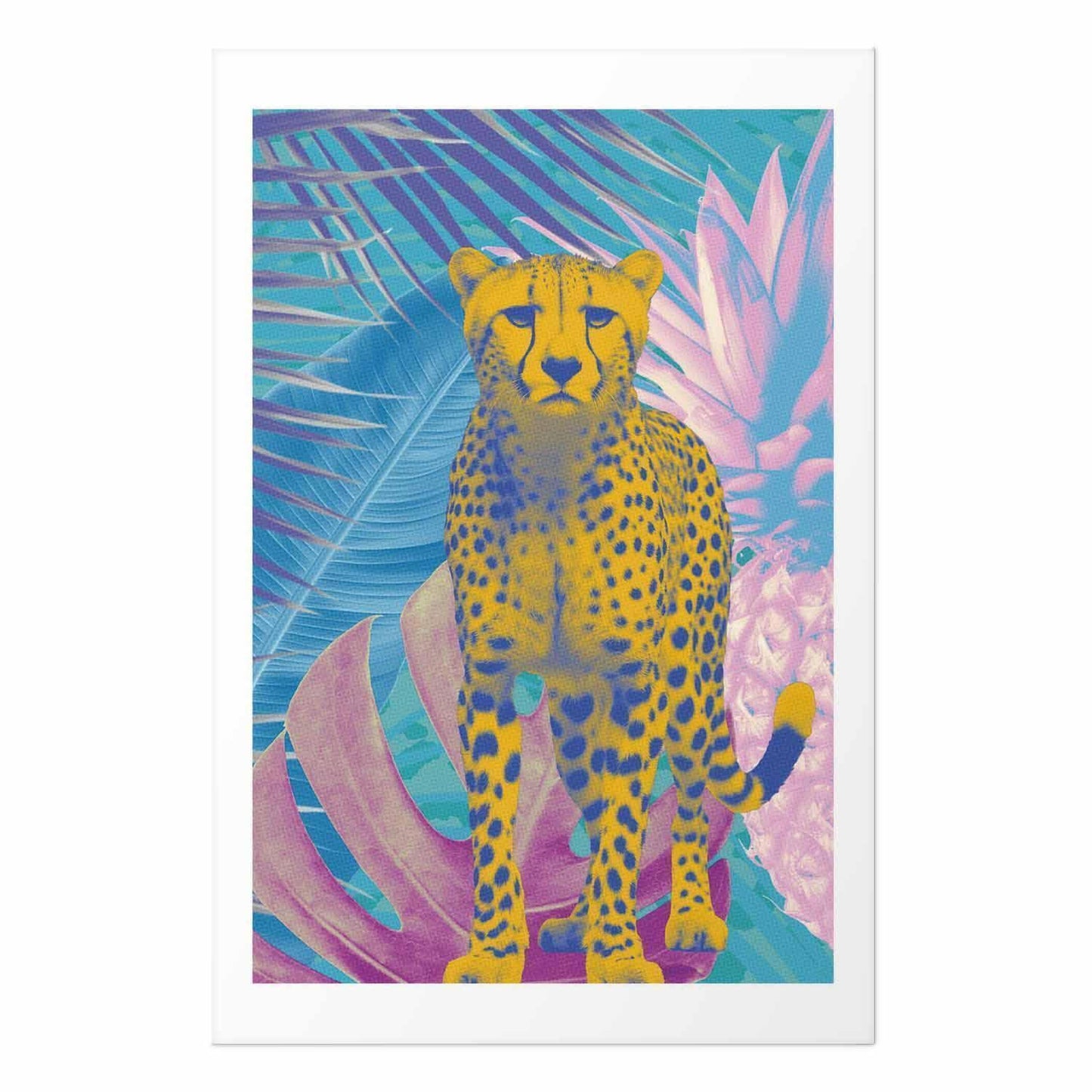 Poster - Exotic Leopard - colorful portrait of a cheetah against tropical leaves
