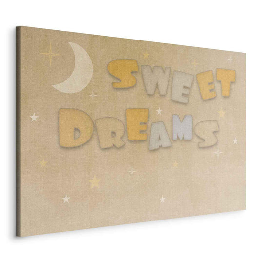 Leinwandbild - Sweet Dreams - Pastel Inscription Surrounded by the Moon and Stars Artgeist