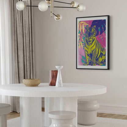 Poster - Colorful Tiger - intense colors of a tiger surrounded by tropical plants