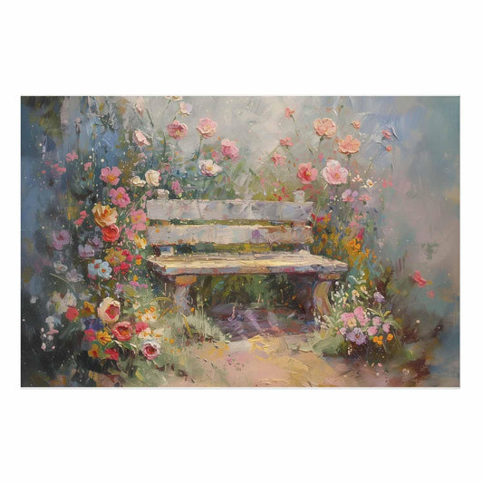 Poster - Flowery bench - impressionist painting full of flowers