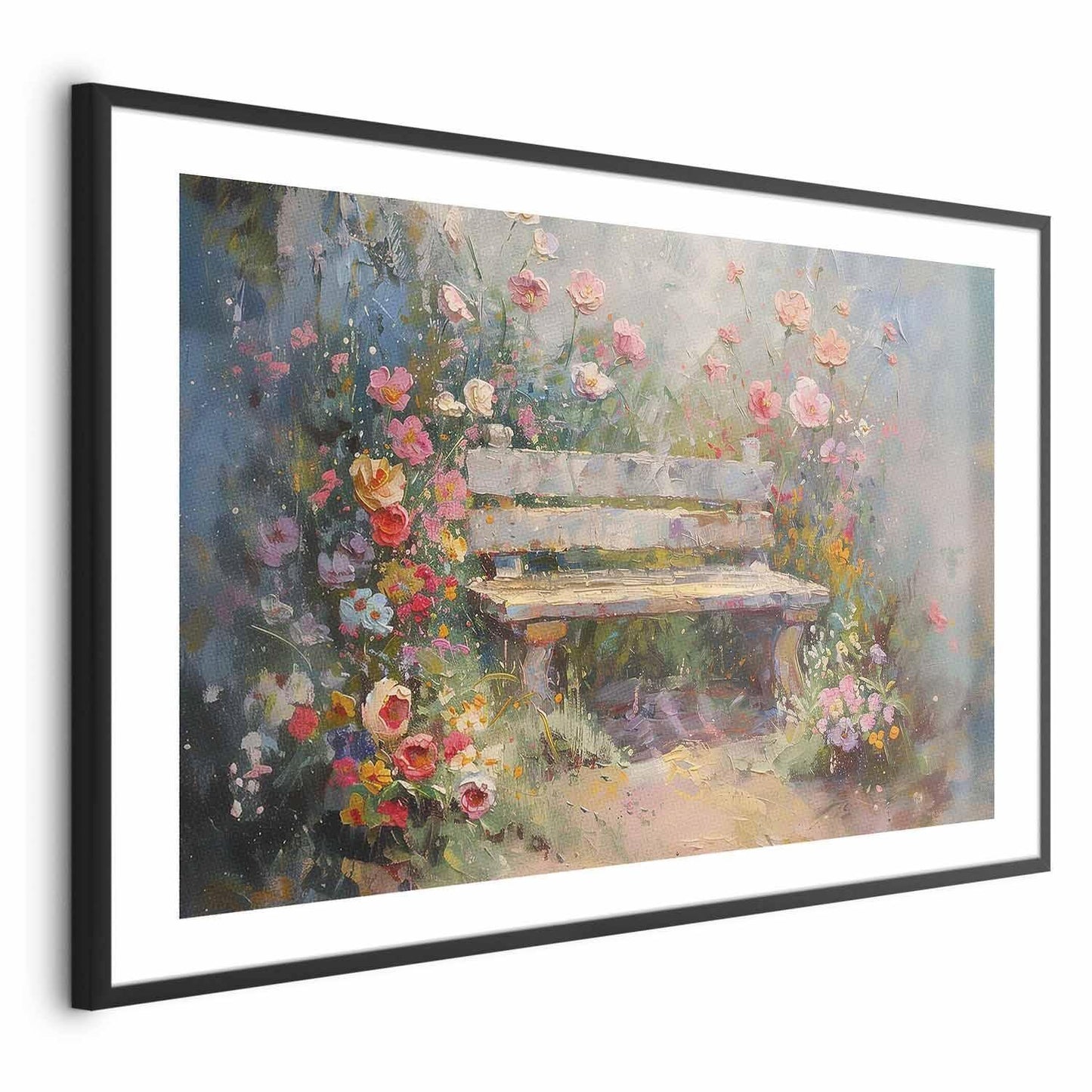 Poster - Flowery bench - impressionist painting full of flowers