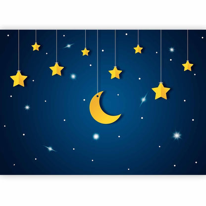 Fototapete - Skyline - night sky landscape with stars and moon for children
