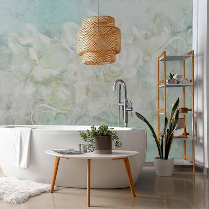 Fototapete - Blossoming among pastels - abstract with floral motif and patterns