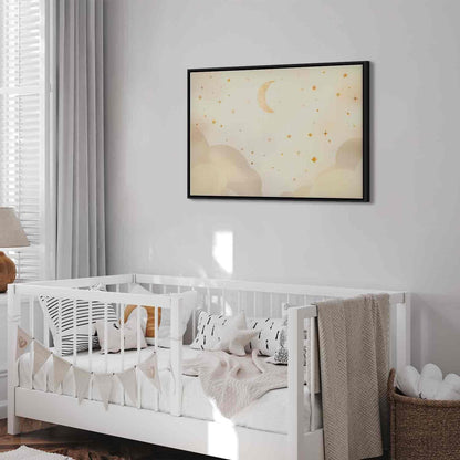 Leinwandbild - Bright Night - Moon Accompanied by Many Stars on a Light Background