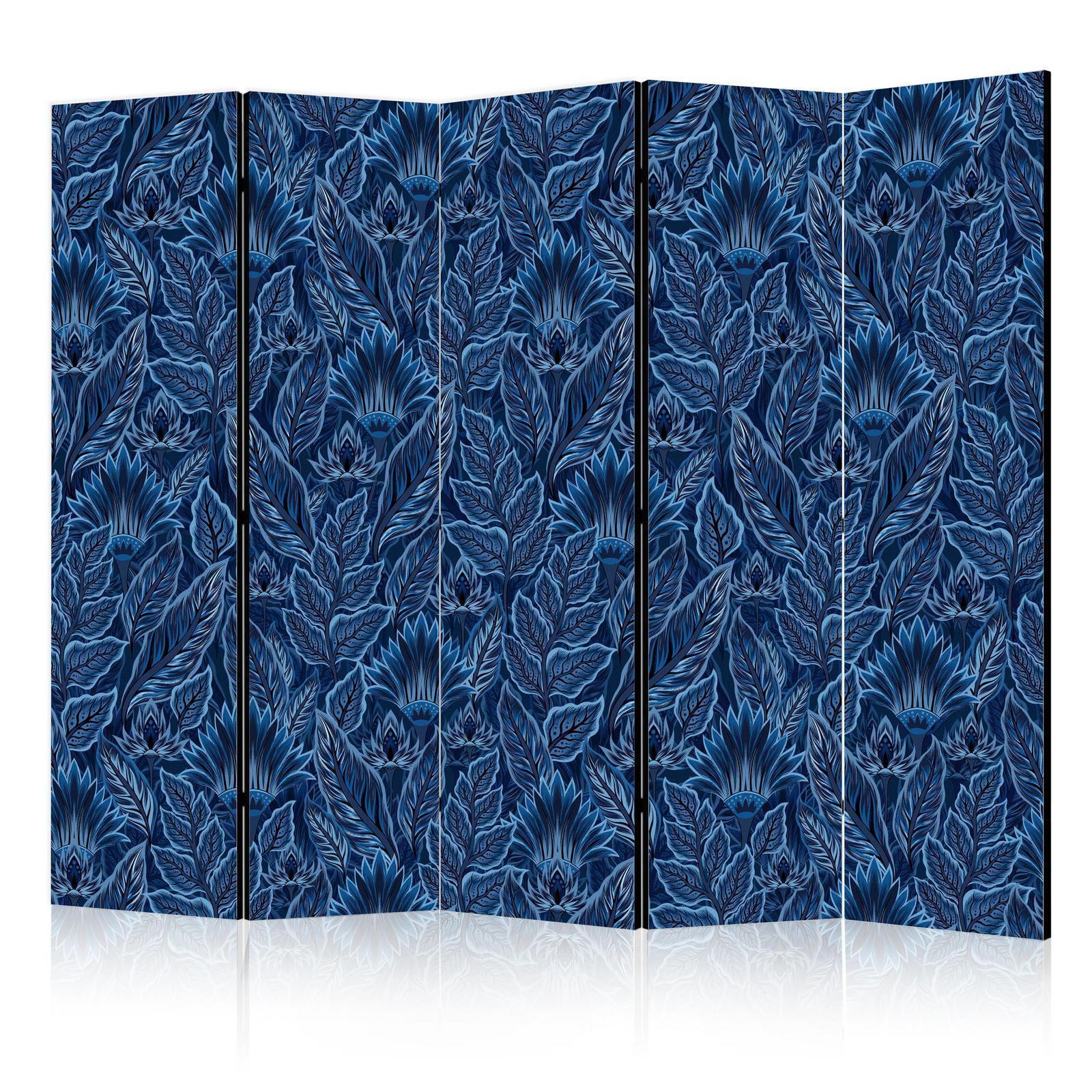 Paravent - Dense Vegetation - Botanical Patterns in Illustrative Style Blue Artgeist