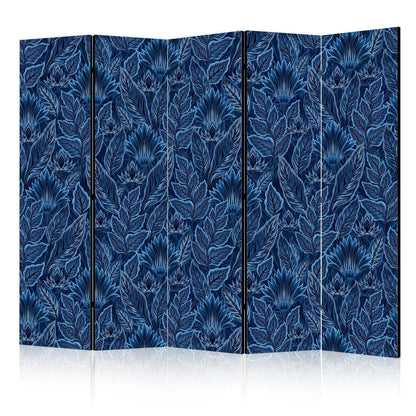 Paravent - Dense Vegetation - Botanical Patterns in Illustrative Style Blue Artgeist