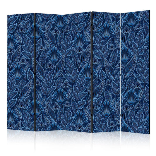 Paravent - Dense Vegetation - Botanical Patterns in Illustrative Style Blue Artgeist