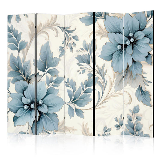 Paravent - Turquoise Flowers in Retro Vibe Floral Ornaments Artgeist