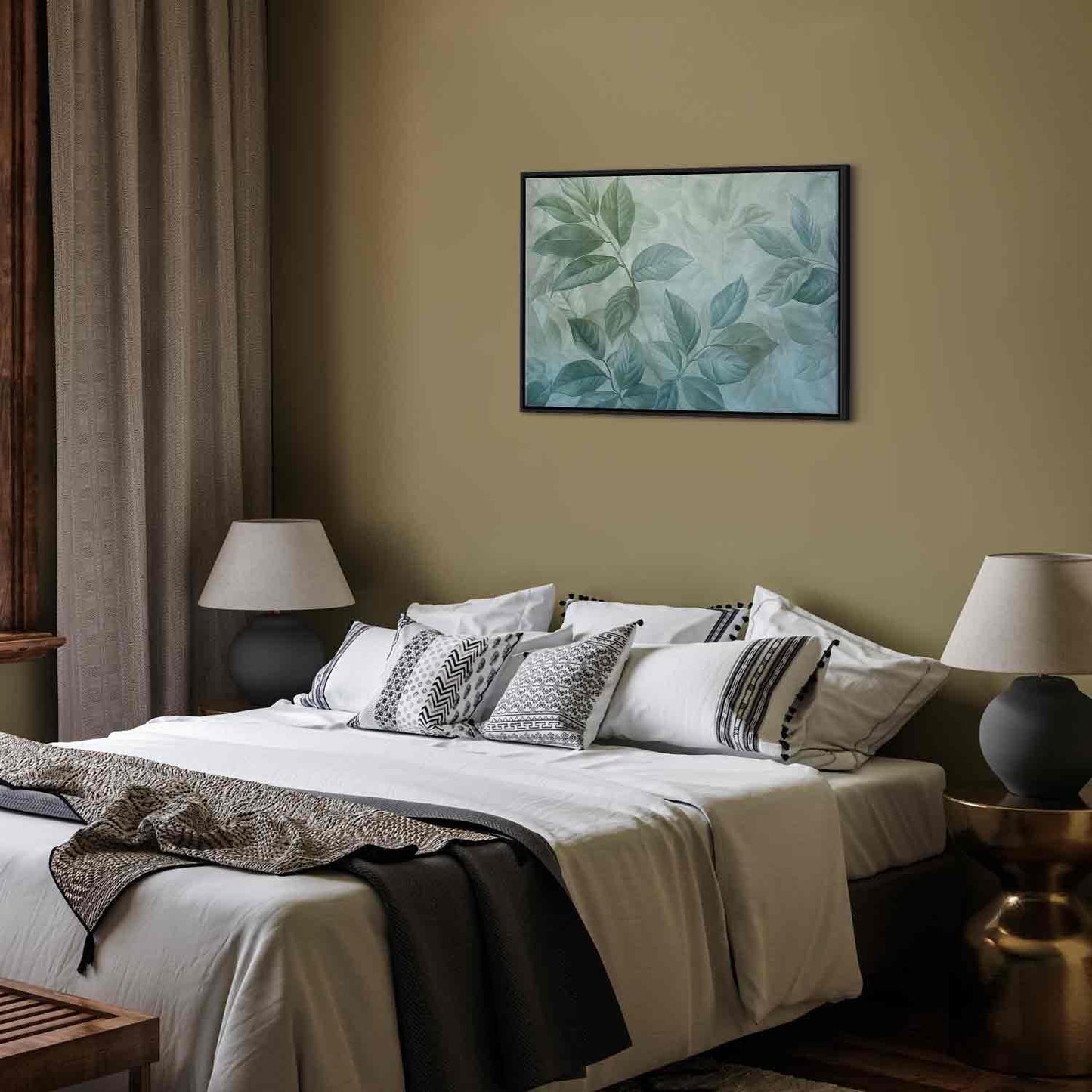 Leinwandbild - Large Leaves in Shades of Green-Mint: Botanical Motif