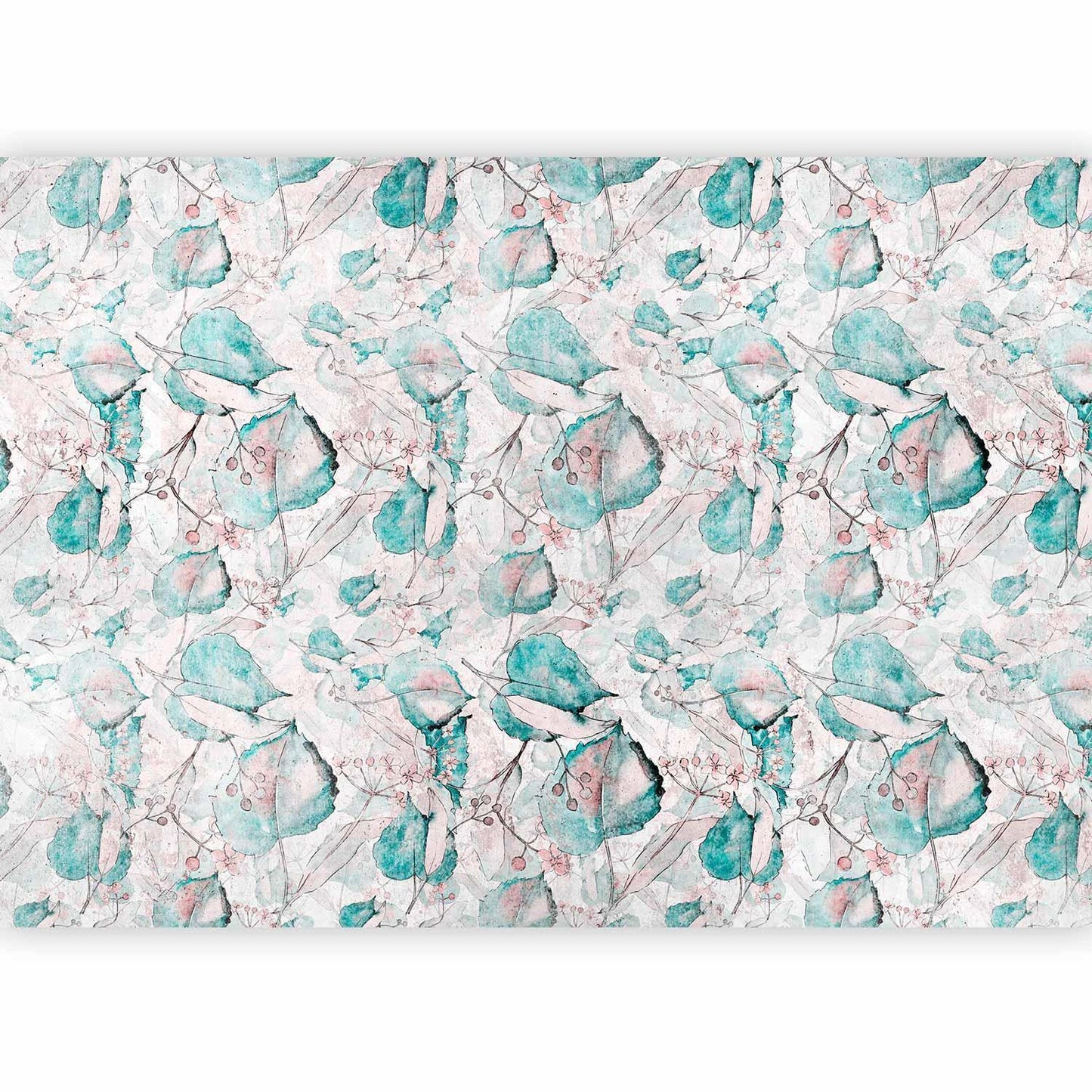 Fototapete - Autumn souvenirs - floral pattern with turquoise leaves