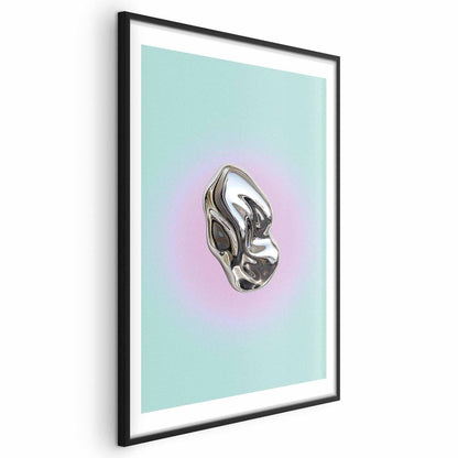 Poster - Metallic Form - abstract sculpture on a mint background with a purple halo