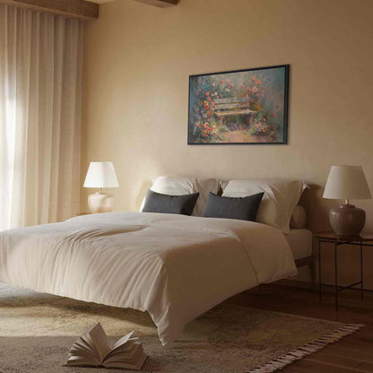 Leinwandbild - Flowery bench - impressionist painting full of flowers