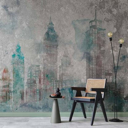Fototapete Aquarell Stadt – Moderne Skyline in Pastell