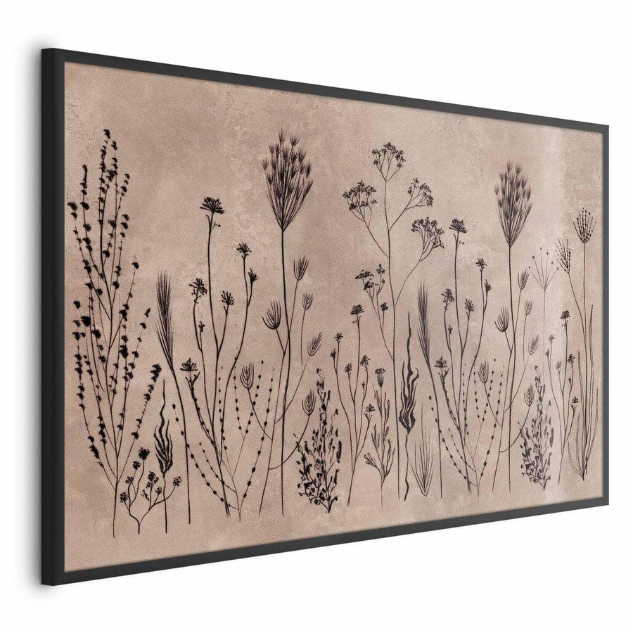 Poster - Field Flowers - black plants on a lime wash background Artgeist