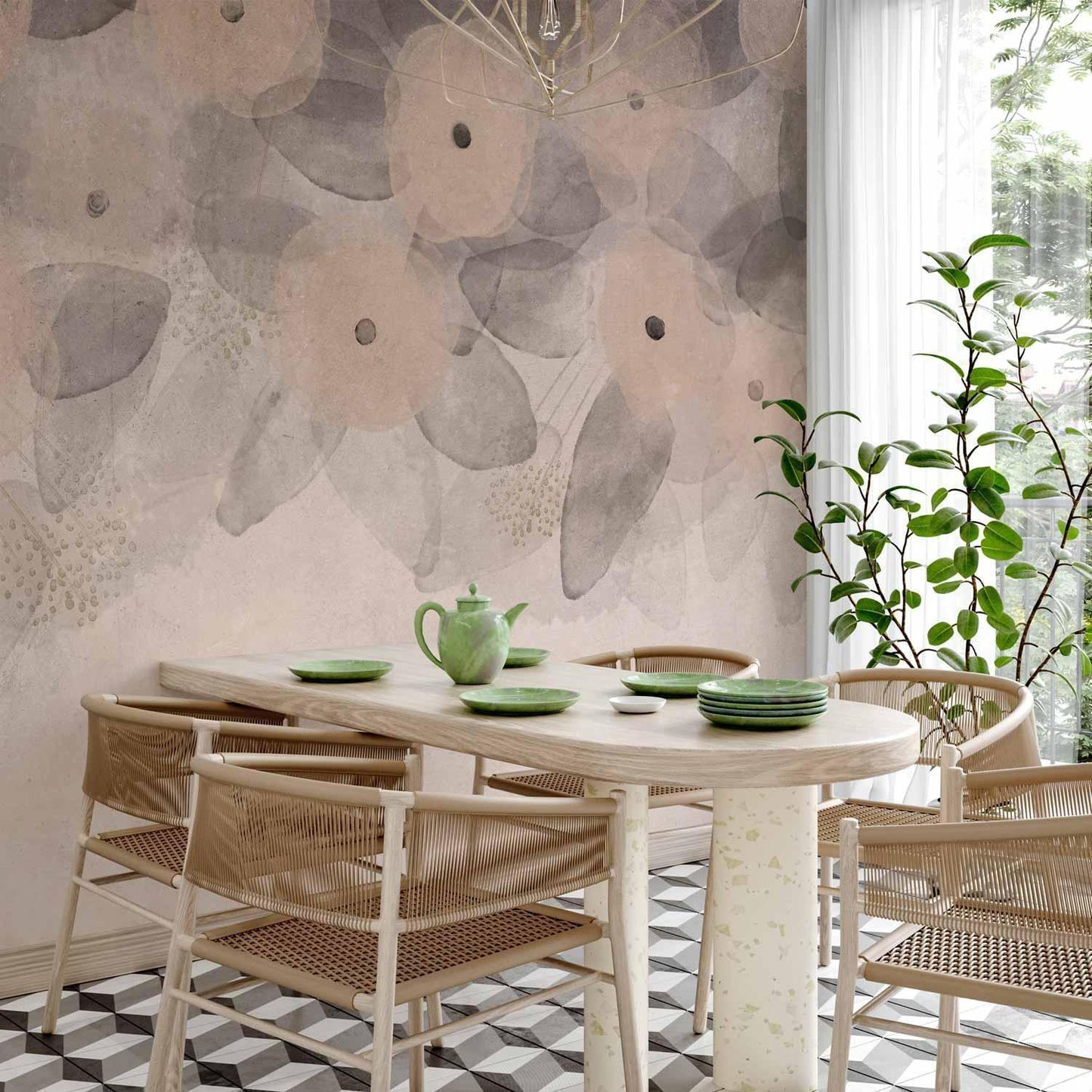 Fototapete - Minimalist meadow - patterns on a delicate beige textured background