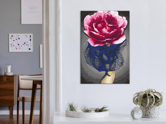 Blumenmädchen Wandbild zum Ausmalen - Poetische Frauensilhouette mit nummerierten Feldern für entspannende Malstunden - Sawelt